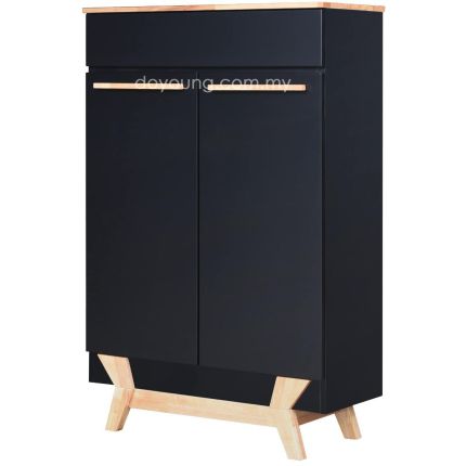 LEIGHTON (80cm Rubberwood - Black) Shoe Cabinet