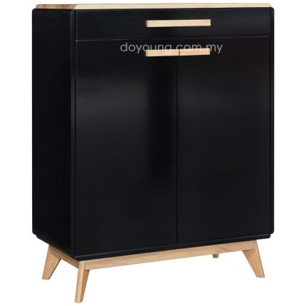 LEANDRA II (84cm Rubberwood, High Gloss - Black) Shoe Cabinet