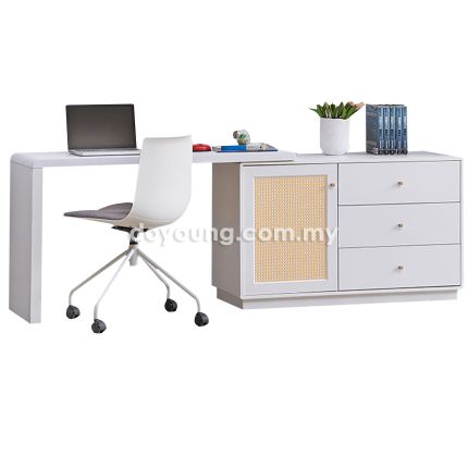 KINETA (120-200cm White) Expandable Sideboard / Working Desk with Storage Cabinet