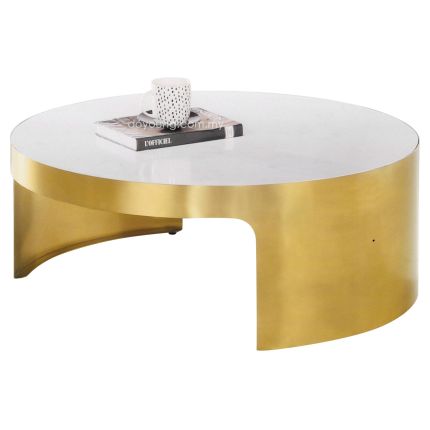 BERGGREN (Ø90cm Gold) Coffee Table with Faux Marble Top