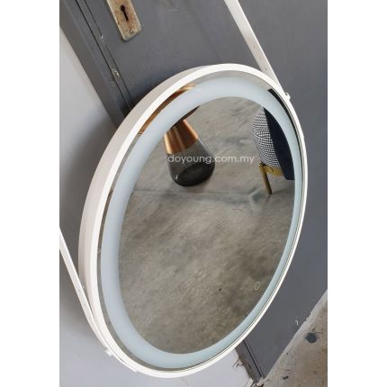 EBBA (Ø60cm White) 3-Colour LED Wall Dimmable Mirror with Strap