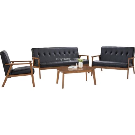OAKLAY (1+2+3+Coffee Table) Living Settee Set (Faux Leather - Black)*