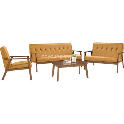 OAKLAY (1+2+3+Coffee Table) Living Settee Set (Faux Leather - Caramel, EXPIRING)*