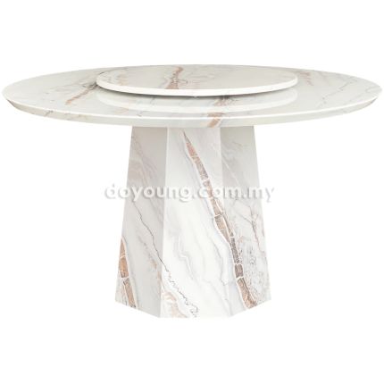MITONI (Ø130cm - T36mm Cream) Fully Faux Marble Dining Table with Lazy Susan