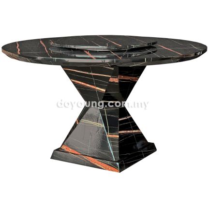 MODINO (Ø130cm -  T50mm Black) Fully Faux Marble Dining Table with Lazy Susan