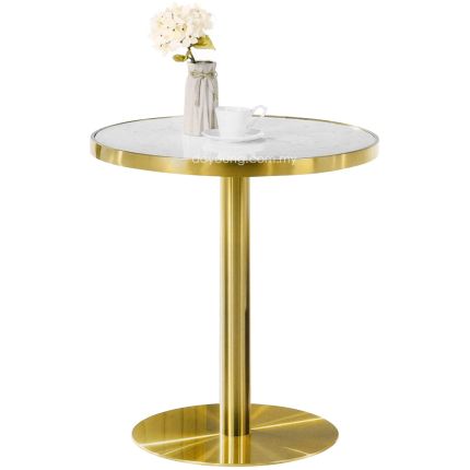 ARVALA (Ø70cm Gold) Tea Table with Faux Marble Top