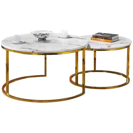 CAELIA IV (Ø80,Ø60cm Set-of-2 Faux Marble, Gold) Nesting Coffee Tables (CLEARANCE)