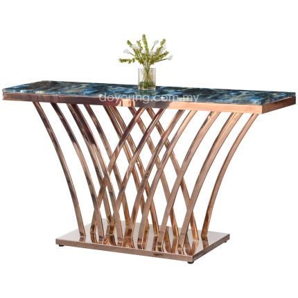 VELLIZ II (150x40cm Faux Marble - Blue, Rose Gold) Console Table