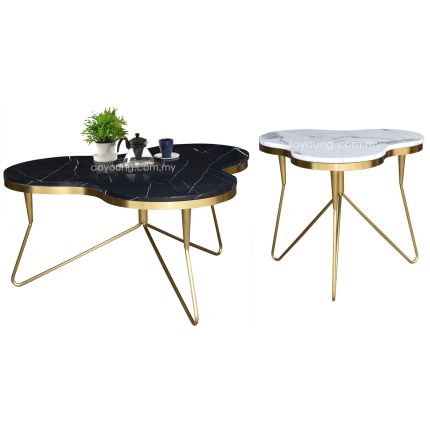 DEVRELL (65,95cm Gold) Set-of-2 Tables with Faux Marble Top