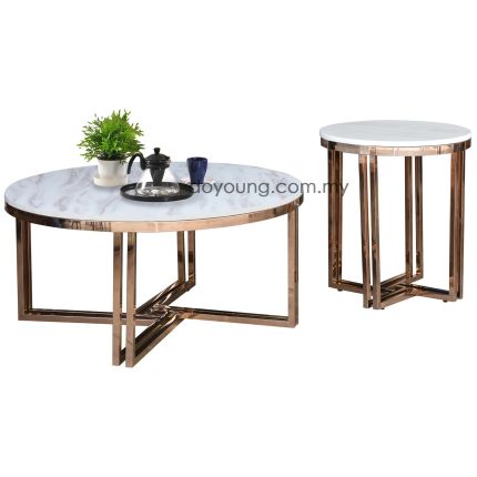 GWENDA (Ø50,90cm Rose Gold) Set-of-2 Tables with Faux Marble Top