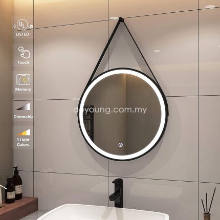 EBBA (Ø60cm Black) 3-Colour LED Wall Dimmable Mirror with Strap