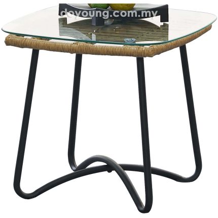 ACMETOS (▢50H46cm PE Rattan, Glass) Side Table