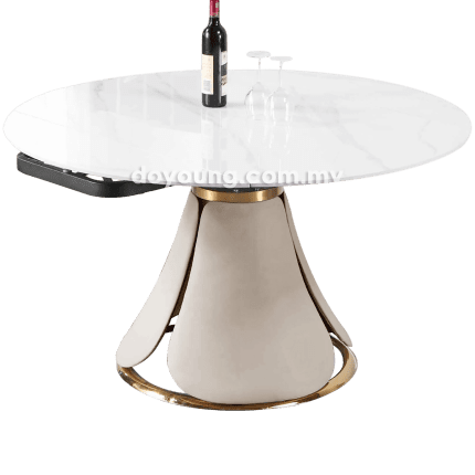 ALDEAN (130x81->Ø130cm Ceramic) Expandable Dining Table