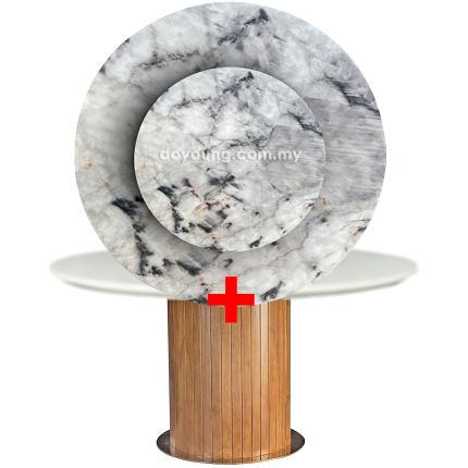ANDARA IV (Ø130cm Lasered Natural Stone - Light Grey) Dining Table with Lazy Susan