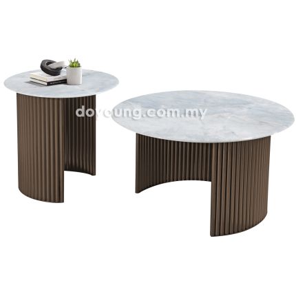 BERGGREN II (Ø75,50H50cm Lasered Natural Stone Set-of-2) Coffee Tables