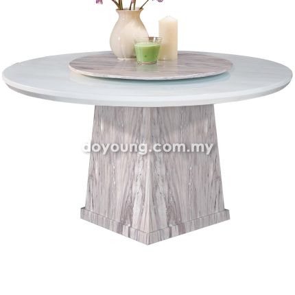 IFORA (Ø135cm Grey) Fully Faux Marble Dining Table with Lazy Susan