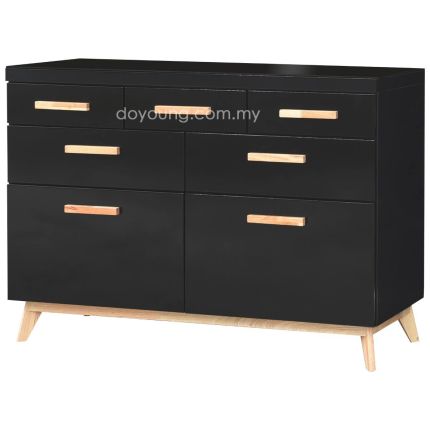 LEANDRA II (137H95cm Black) Chest of Drawers with Glass Top