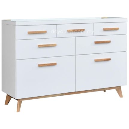 LEANDRA II (137H95cm White) Chest of Drawers with Glass Top