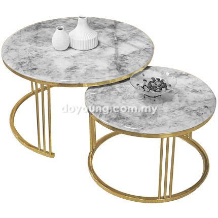 CAELIA IV (Ø80,Ø60cm Set-of-2 Faux Marble, Gold) Nesting Coffee Tables