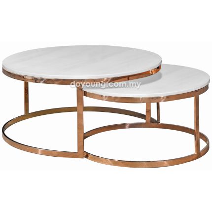 CAELIA IV (Ø90,70cm Set-of-2 Faux Marble, Rose Gold) Nesting Coffee Tables