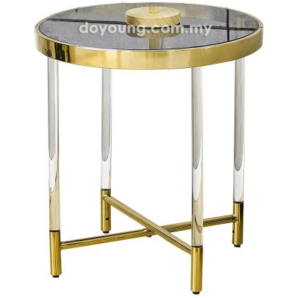 CARINA II (Ø50H55cm Smoke Glass, Gold) Side Table
