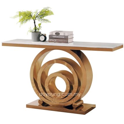 MYSTA (150cm Rose Gold) Console Table with Faux Marble Top
