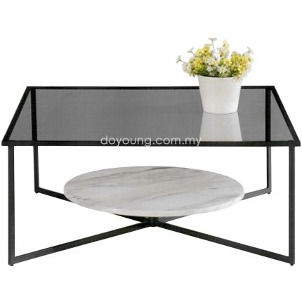 CLARINS (▢90cm) Coffee Table with Tempered Glass Top 