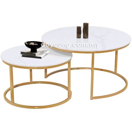 CAELIA IV (Ø80,60cm Set-of-2 Ceramic, Gold) Nesting Coffee Tables