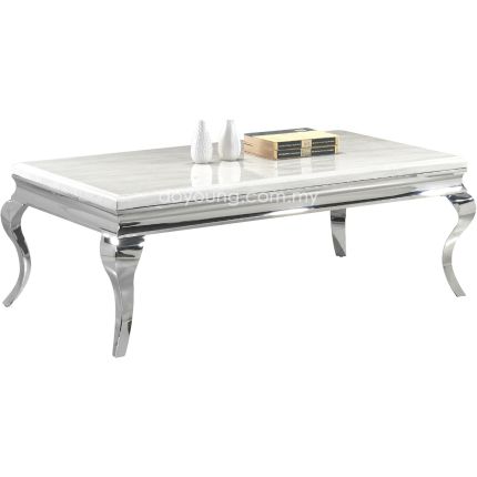 WALDEN III (130x70cm Stainless Steel) Coffee Table with Faux Marble Top