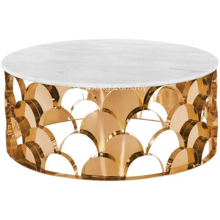 EVANNA (Ø90cm Rose Gold) Coffee Table with Faux Marble Top