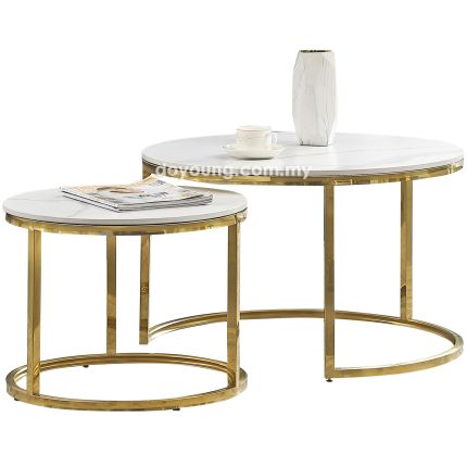 CAELIA IV (Ø70,Ø50cm Set-of-2 Sintered Stone, Gold) Nesting Coffee Tables