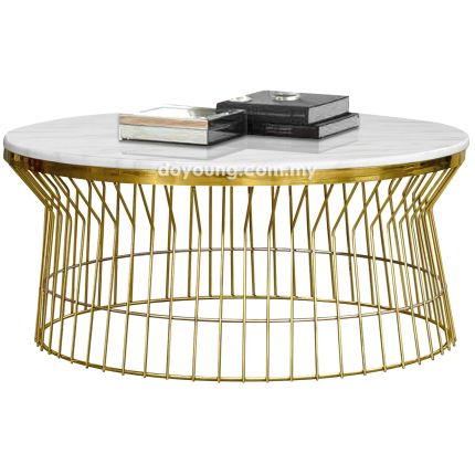 WIRE III (Ø100cm Gold, Faux Marble) Coffee Table