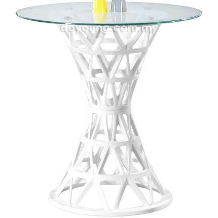 CYPRIAN III (Ø70cm Glass - Clear, White) Tea Table