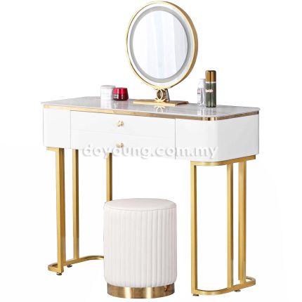 DAGMAR II (101cm Ceramic, Gold) 2-Drawer Vanity Set with LED Mirror & Pouf