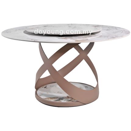 CELORIER II (Ø135cm Ceramic, Matte Rose Gold) Dining Table with Lazy Susan