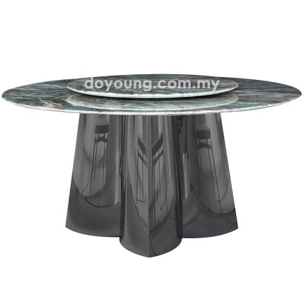 STARLET (Ø130cm Lasered Natural Stone - Green) Dining Table with Lazy Susan