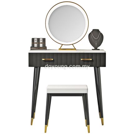 EDWINA (80cm Faux Leather - Black) 2-Drawer Vanity Set + Mirror with Light