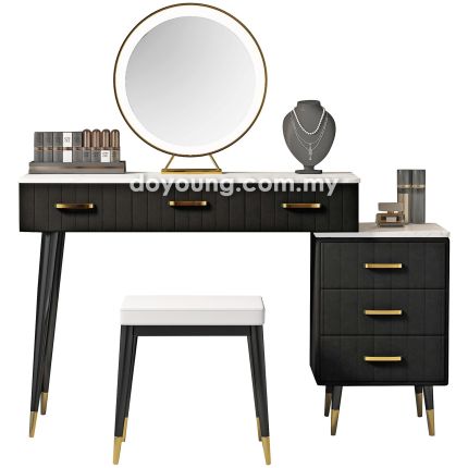 EDWINA (100cm Faux Leather - Gold) 6-Drawer Vanity Set + Mirror with Light
