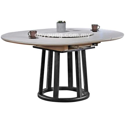 ELYVA (Ø120-Oval156cm) Expandable Dining Table with Glass Top & Lazy Susan