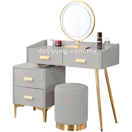 EWELL (94cm Gold) 4-Drawer Vanity Set with LED Mirror & Pouf