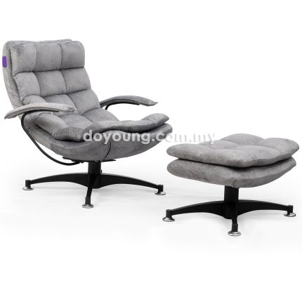 FJARIL (Velvet - Grey) Relaxer with Footstool (adj. back &amp; 360°)