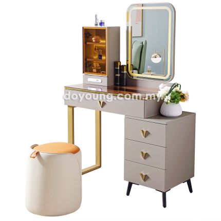 FUBBLA II (80-110cm Glass) Dressing Table with LED Smart Mirror and Pouf