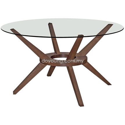 CROSITA III (Ø140cm Tempered Glass, Reddish Walnut) Dining Table