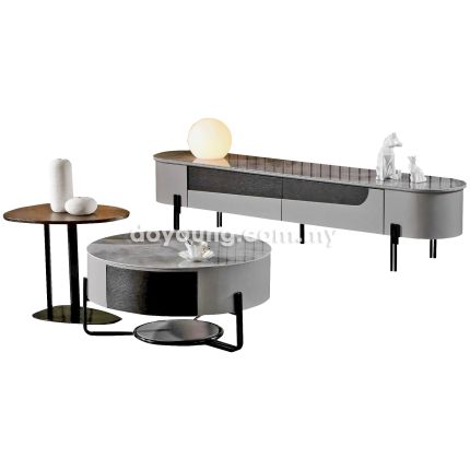 GELAEL (200cm Ceramic) TV Console + (Ø80cm) Coffee Table + (Ø60H48cm) Side Table