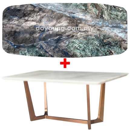 NILSINA III (210x110cm - Lasered Natural Stone, Green) Rose Gold Dining Table