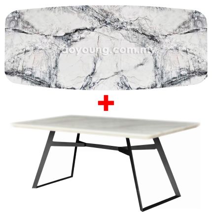 CLIPPER III (210x110cm - Lasered Natural Stone, White) Dining Table