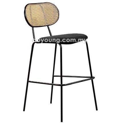 RISKA III (SH75cm PP Rattan, Velvet - Black) Bar Chair