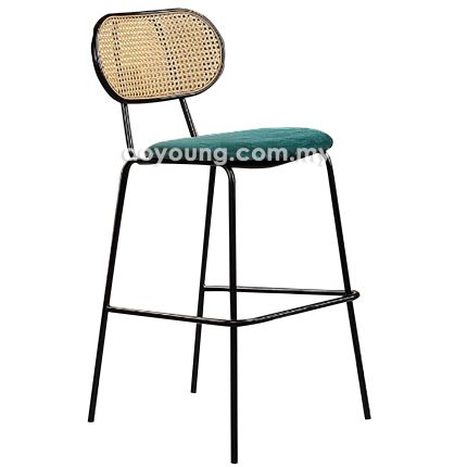 RISKA III (SH75cm PP Rattan, Velvet - Green) Bar Chair