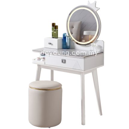 GOKART (80cm Ceramic) Dressing Table with LED Mirror and Pouf