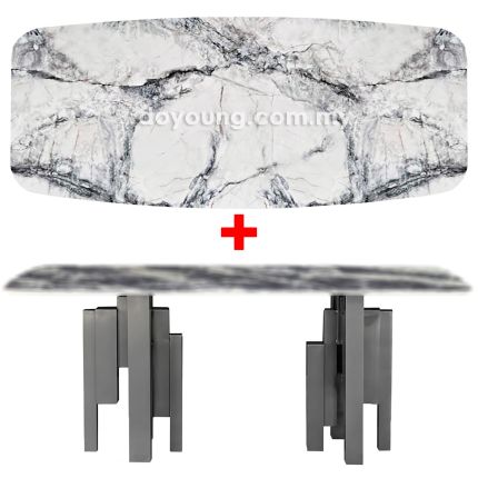 HAMOND (180x100cm - Lasered Natural Stone, White) Dining Table